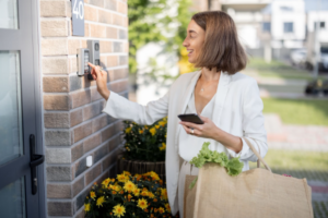 women unlocking the door