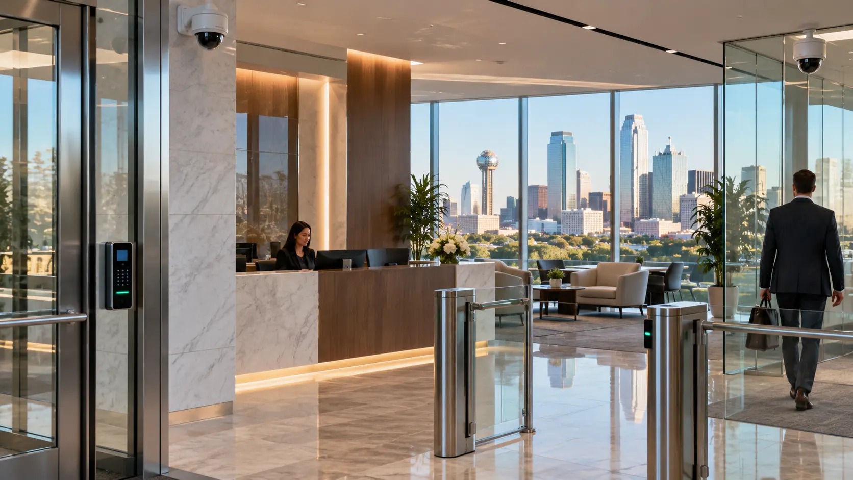 Dallas financial institution building with professional security coverage